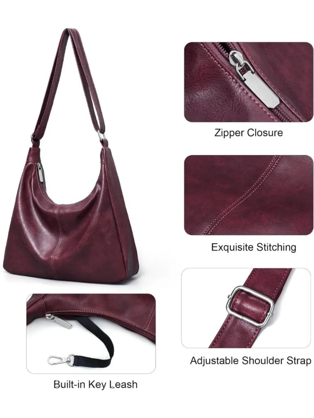 Stylish Vegan Leather Hobo Bag for Women - Slouchy Shoulder Tote Purse